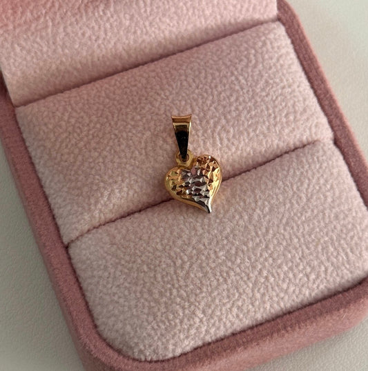 DIAMOND HEART PENDANT 1.8CM THREE GOLD TONES ITALY SP 18K - 0.69GR