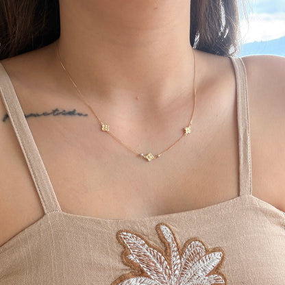 MINI FRANCO CHAIN + THREE PLAIN CLOVERS THREE GOLDS ITALY SP 18K 42CM TO 45CM - 1.14GR