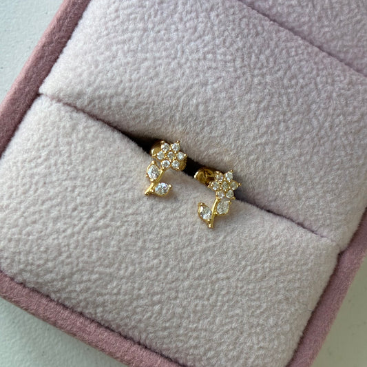 FLOWER AND LEAF STONES WHITE STONES 18K YELLOW GOLD - 0.62GR
