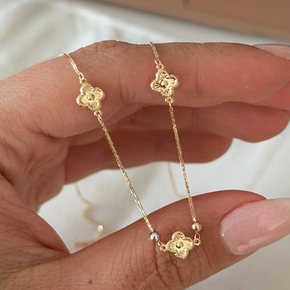 MINI FRANCO CHAIN + THREE PLAIN CLOVERS THREE GOLDS ITALY SP 18K 42CM TO 45CM - 1.14GR