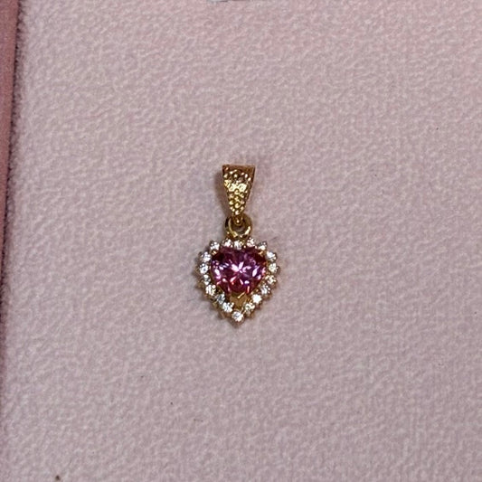 DIJE CORAZON MOISSANITA ROSA + PIEDRAS BLANCAS 1.8CM ORO AMARILLO COL 18K - 2,28GR