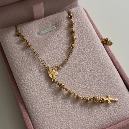 ROSARIO BOLAS DIAMANTADAS 3/4MM VIRGEN MILAGROSA ORO AMARILLO COL 18K 48CM - 6,75GR