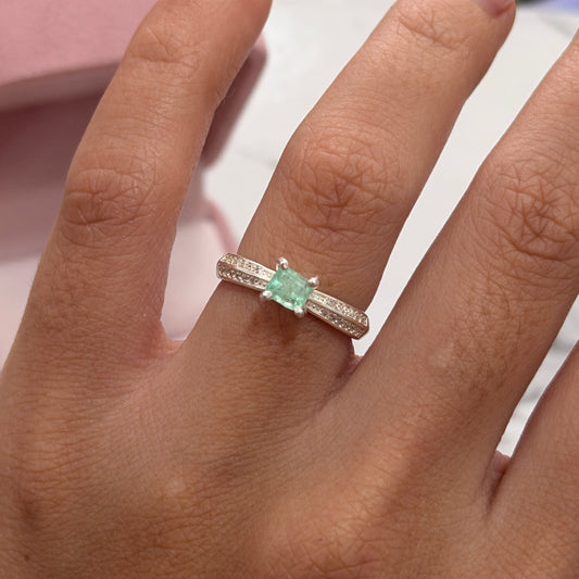 INTERTWINED RING 925 SILVER + NATURAL EMERALD SIZE 5