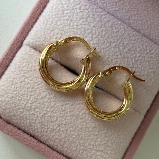 Striped Braided Hoop Earrings 1.0cm 18K Yellow Gold - 1.69g