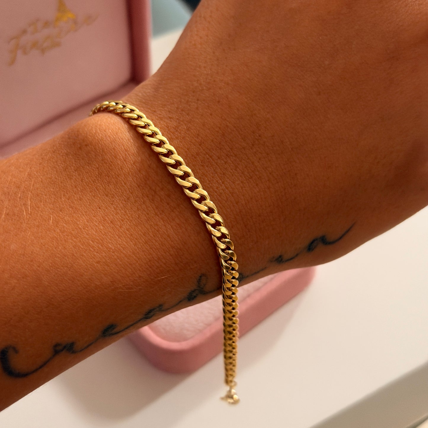 PULSERA CUBANA HUECA 4.2MM ORO AMARILLO ITALY 18K 18,5CM - 1,78GR