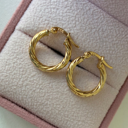 Striped Braided Hoop Earrings 1.4cm 18K Yellow Gold - 1.51g
