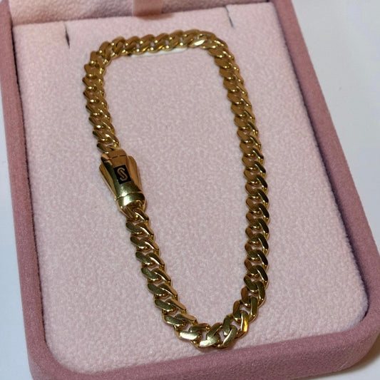 PULSERA CUBANA MONACO LISA + BROCHE CAJA 5MM ORO AMARILLO ITALY ESP 18K 18CM - 6,24GR