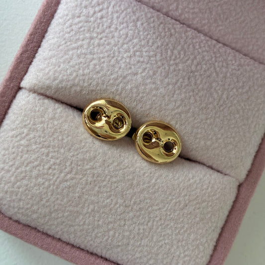 SMOOTH COFFEE BEAN STUDS 7MM 18K YELLOW GOLD - 0.77GR