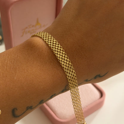 PULSERA CHINA TRES CARRILES 8.5MM HUECA ORO AMARILLO ITALY 18K 19CM - 4,55GR
