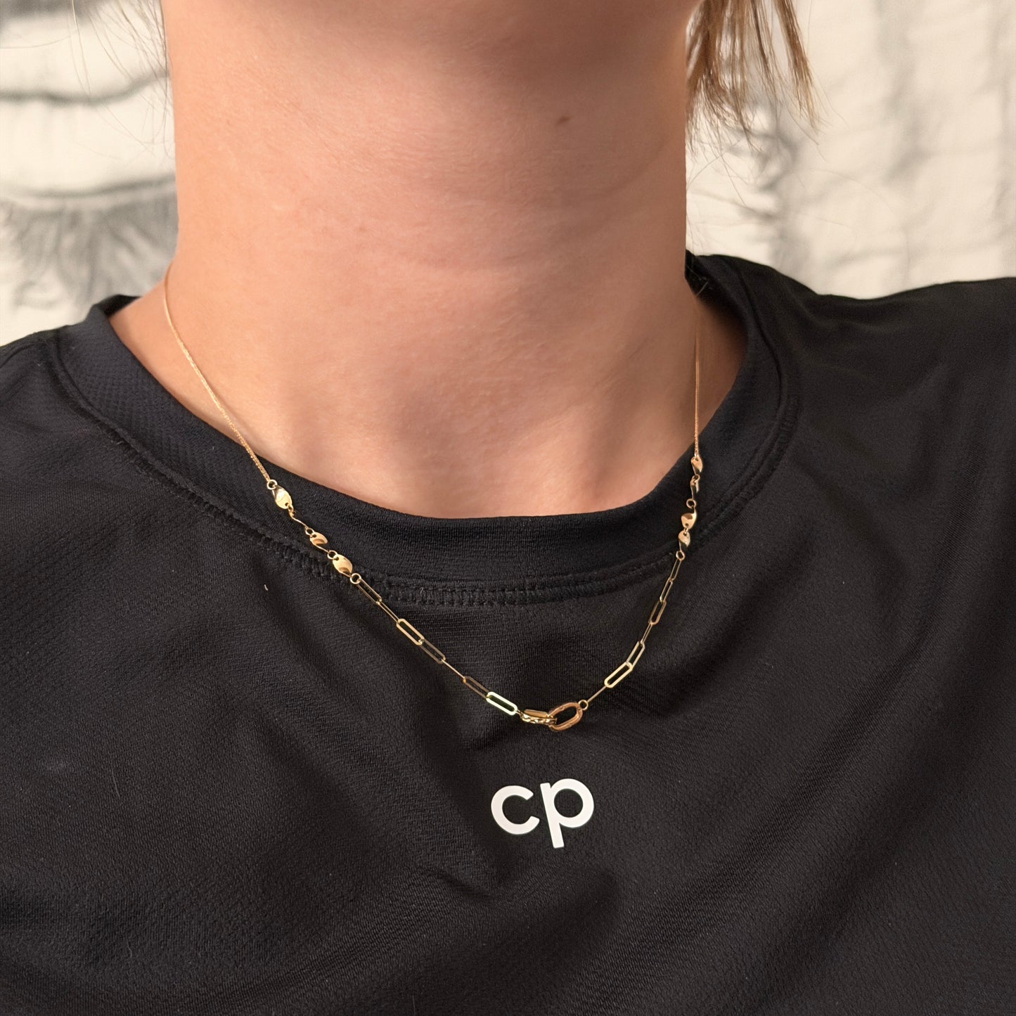 MINI FRANCO + PAPERCLIP BRAIDED CHAIN AND HUGGIE HOOP EARRINGS YELLOW GOLD ITALY ESP 18K 42CM TO 45CM - 1.21GR