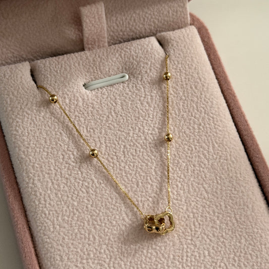 MINI FRANCO BRACELET 0.6MM + TWO CLOVERLEAF CHARMS YELLOW GOLD ITALY ESP 18K 17CM TO 19CM - 0.73GR