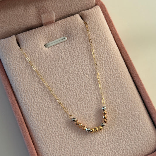 MINI CLIP BRACELET + DIAMOND-CUT BEADS THREE GOLDS ITALY ESP 18K 17CM TO 19CM - 0.68GR