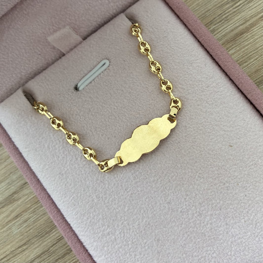 PULSERA GRANO DE CAFÉ PLACA DE NUBE 3.7MM ORO AMARILLO COL 18K 14CM - 1.97GR (NG)