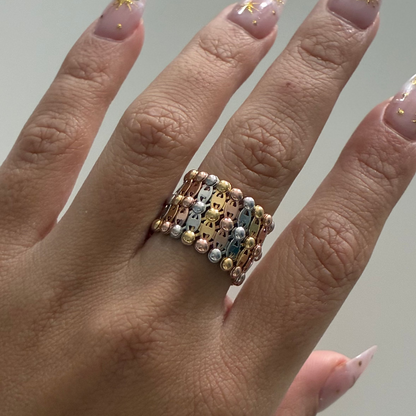 2 IN 1 RING AND BRACELET LADDER WEAVE THREE GOLD 18K ITALY ADJUSTABLE - 9.1GR