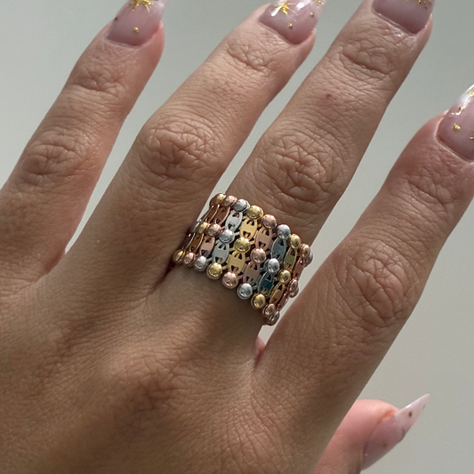 2 IN 1 RING AND BRACELET LADDER WEAVE THREE GOLD 18K ITALY ADJUSTABLE - 9.1GR