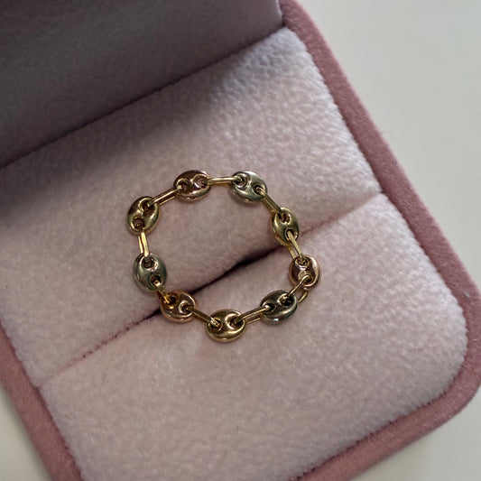 Coffee Bean Ring 3mm Three 18K Golds Size 4.5 to 5.5 - 0.68g