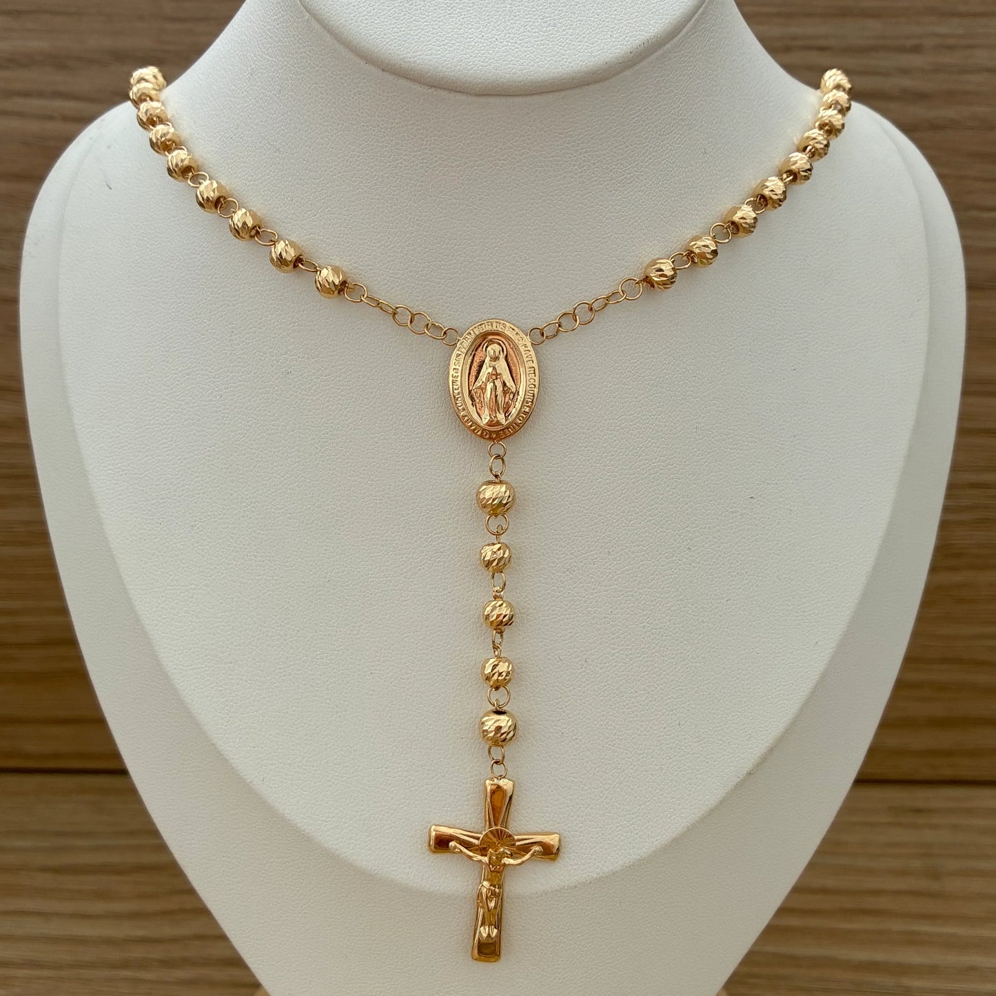 DIAMOND BEAD ROSARY 4.9MM 18K YELLOW GOLD 60CM - 14.37GR