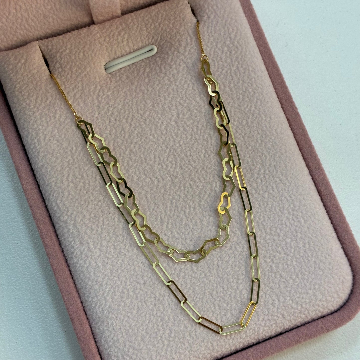 MINI FRANCO + PAPERCLIP AND HEARTS CHAIN YELLOW GOLD ITALY ESP 18K 42CM TO 45CM - 1.19GR
