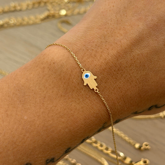 PULSERA ROLON MANO HAMSA PROTECCION ORO AMARILLO ITALY ESP 18K 17CM A 19CM - 1,03GR