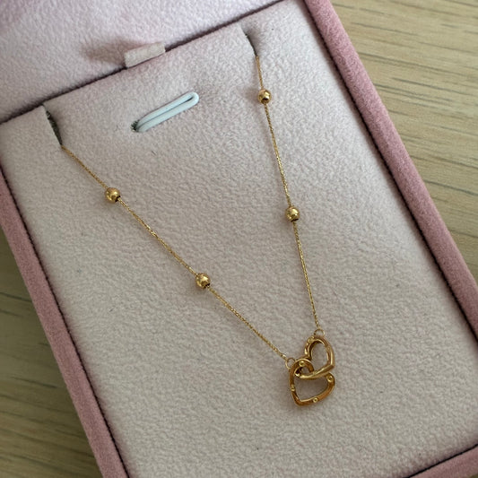 PULSERA MINI FRANCO + CORAZONES ABRAZADOS ORO AMARILLO ITALY ESP 18K 17CM A 19CM - 0,84GR
