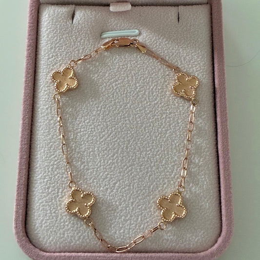 PAPER CLIP BRACELET + SMOOTH DIAMOND-CUT CLOVER ROSE GOLD 18K 18CM - 3.25GR