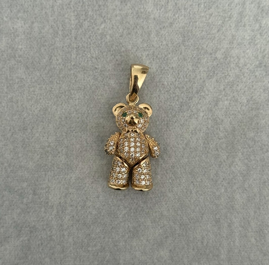 Dije Oso Articulado Ojos Verdes Piedras Blancas Nac 18K 4,69gr 3.0cm