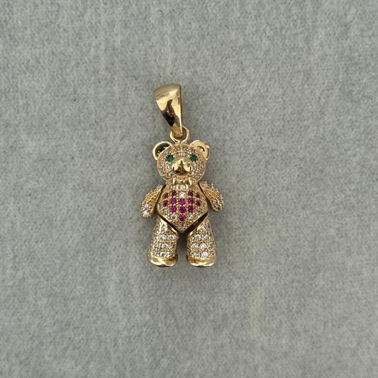 Dije Oso Articulado Ojos Verdes Piedras Blancas y Corazon Nac 18K 4,69gr 3.0cm