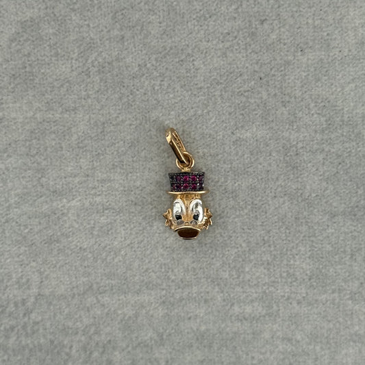 Dije Cabeza Tio Rico Piedras Rojas Oro Amarillo Nac 18K 1,38gr 1.9cm