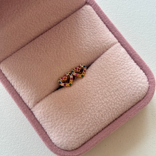 HEART-SHAPED STUDS WITH COLORED STONES 7MM 18K YELLOW GOLD - 0.80GR