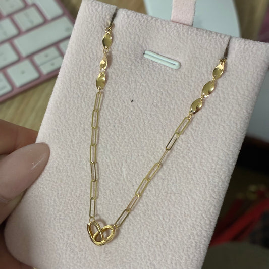 MINI FRANCO + PAPERCLIP BRAIDED CHAIN AND HUGGIE HOOP EARRINGS YELLOW GOLD ITALY ESP 18K 42CM TO 45CM - 1.21GR