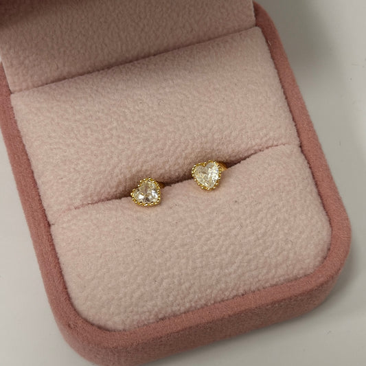 TOPOS CORAZON PIEDRAS BLANCAS BORDEADOS ORO AMARILLO COL 18K - 1,03GR