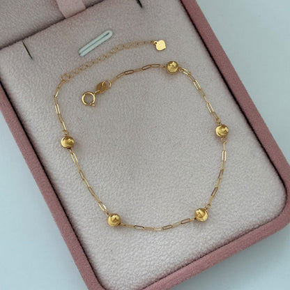 PULSERA MINI CLIP+ BOLA SATINADA 4MM ORO AMARILLO ITALY ESP 18K 17CM A 20CM - 0,87GR
