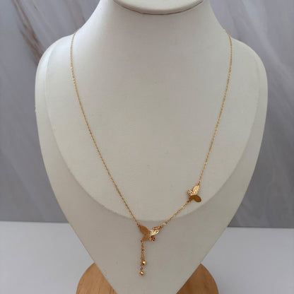 CADENA MINI ROLON+MARIPOSAS MATE Y BOLAS DIAMANTADAS 3MM  1MM ORO AMARILLO  ITALY ESP 18K  40CM A 45 CM- 1,15GR