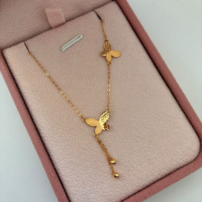CADENA MINI ROLON+MARIPOSAS MATE Y BOLAS DIAMANTADAS 3MM  1MM ORO AMARILLO  ITALY ESP 18K  40CM A 45 CM- 1,15GR