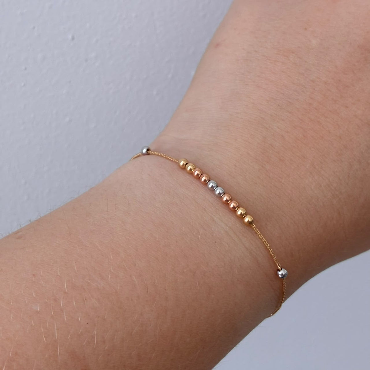 MINI FRANCO BRACELET + 3MM SMOOTH BEADS THREE-TONE GOLD ITALY ESP 18K 17CM TO 20CM - 0.52GR