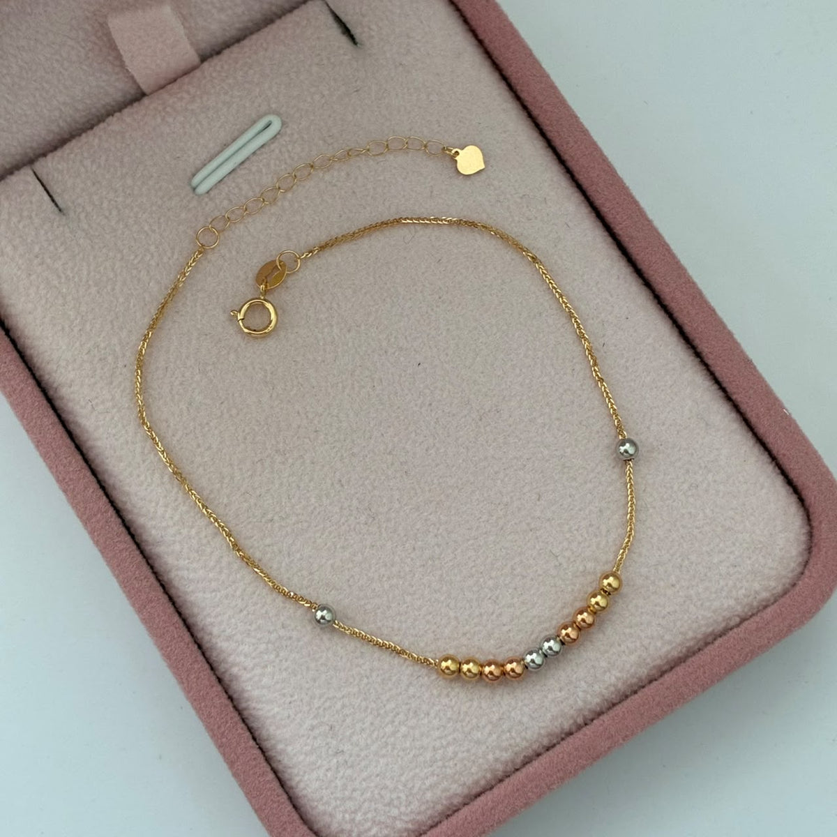 MINI FRANCO BRACELET + 3MM SMOOTH BEADS THREE-TONE GOLD ITALY ESP 18K 17CM TO 20CM - 0.52GR
