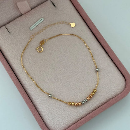 MINI FRANCO BRACELET + 3MM SMOOTH BEADS THREE-TONE GOLD ITALY ESP 18K 17CM TO 20CM - 0.52GR